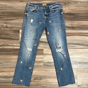 DRIFTWOOD Size 27 CANDACE Floral Embroidered Skinny Crop Raw Hem Jeans